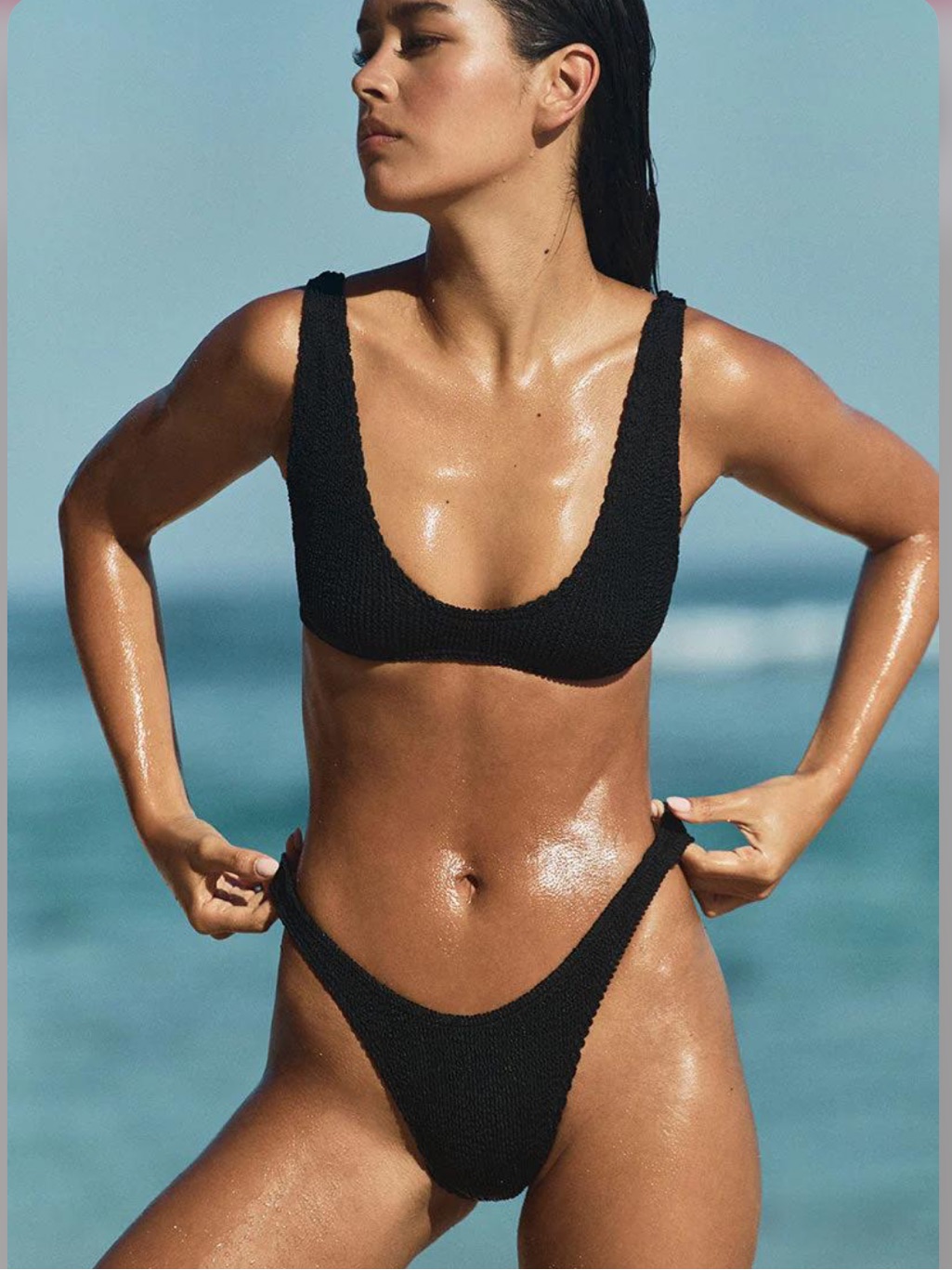 Bond-Eye Black Textured Scoop Bikini Top And High-Cut Bottom